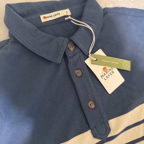 Marine Layer Tolleson polo shirt Organic Cotton Striped Blue Small short sleeve - Picture 9 of 11